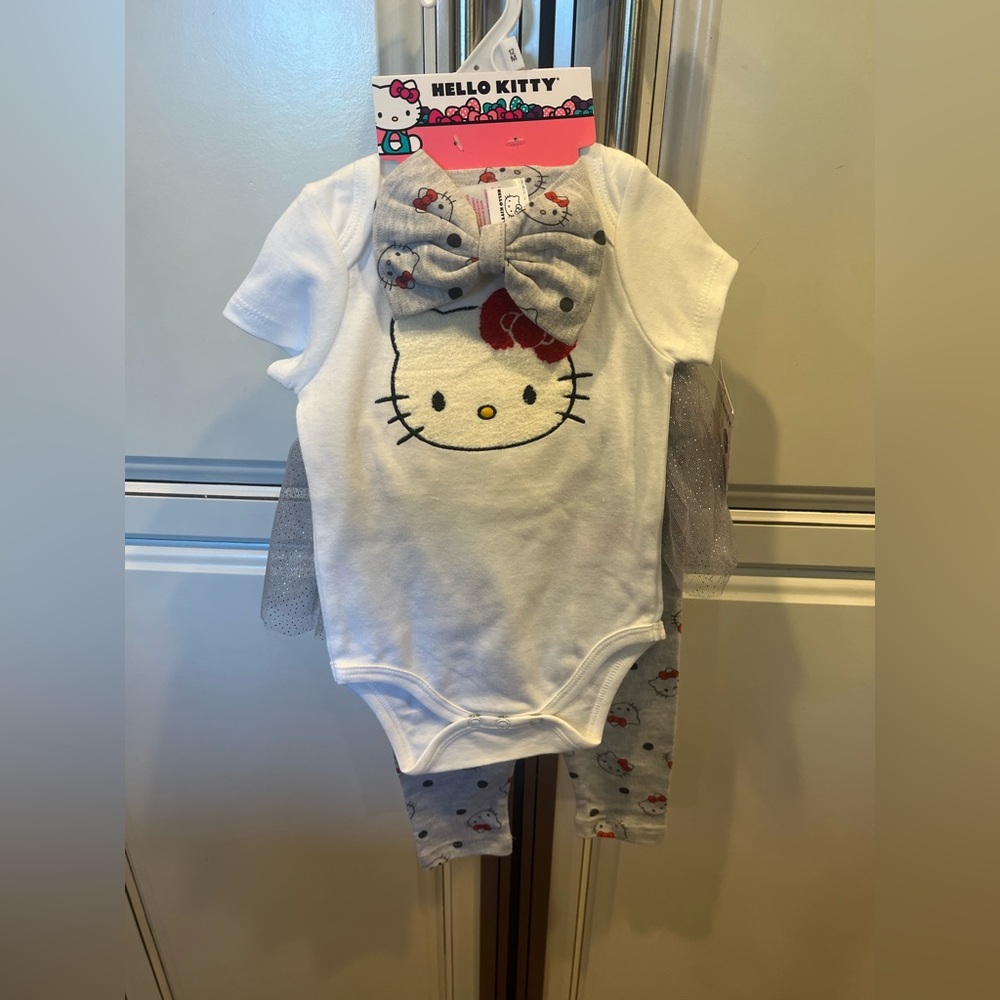 Hello Kitty Baby Onesie, Leggings Tutu and Headband Set